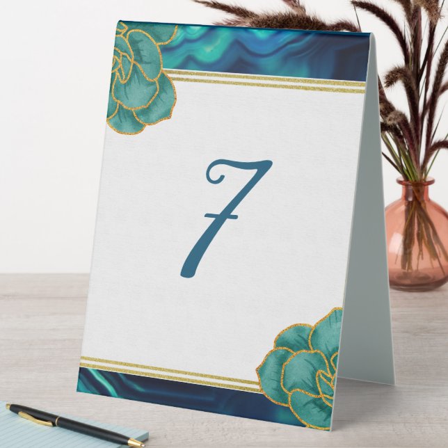 Teal and Blue Floral Agate  Table Tent (In SItu (Table))
