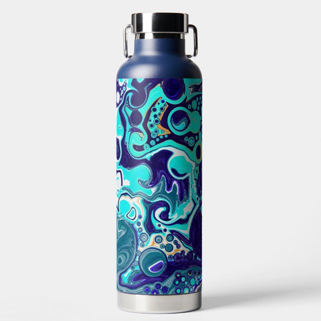 Teal and Blue Fluid Art Water Bottle (Front)