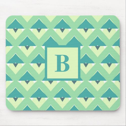 Teal and Blue Geometric Pattern Monogram Mouse Pad