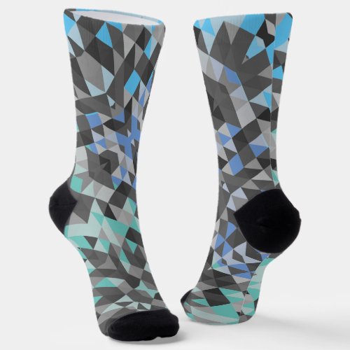  Teal and Blue Geometric Triangle Pattern Abstract Socks