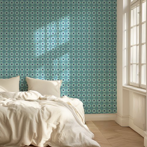 Teal and Blue Mosaic Tile Inspired Wallpaper