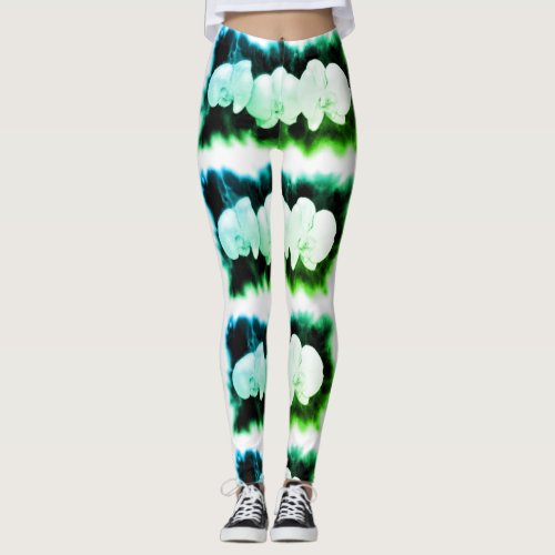 Teal and Blue Orchids Leggings