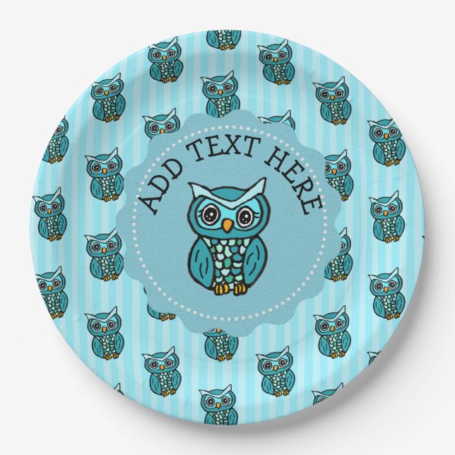 Teal and Blue Owl Paper Plates (Front)