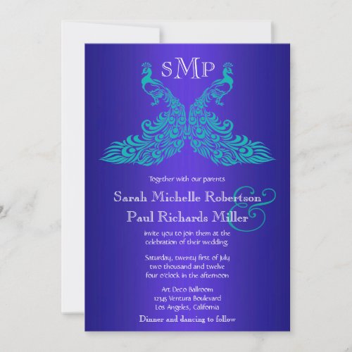 Teal and Blue Peacock Wedding Invitations