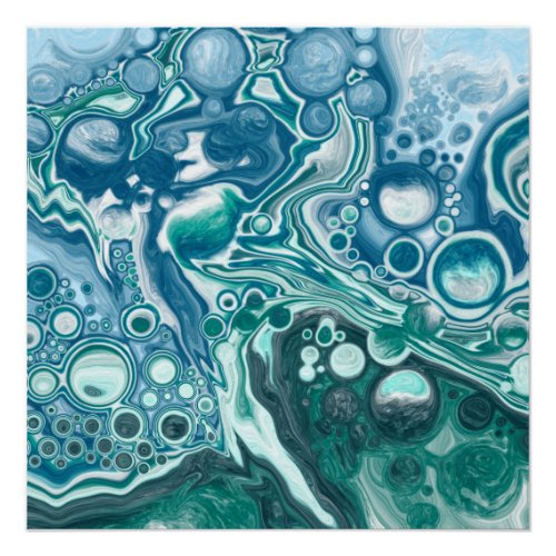 Teal and Blue Turquoise Water Ocean Bubbles  Poster