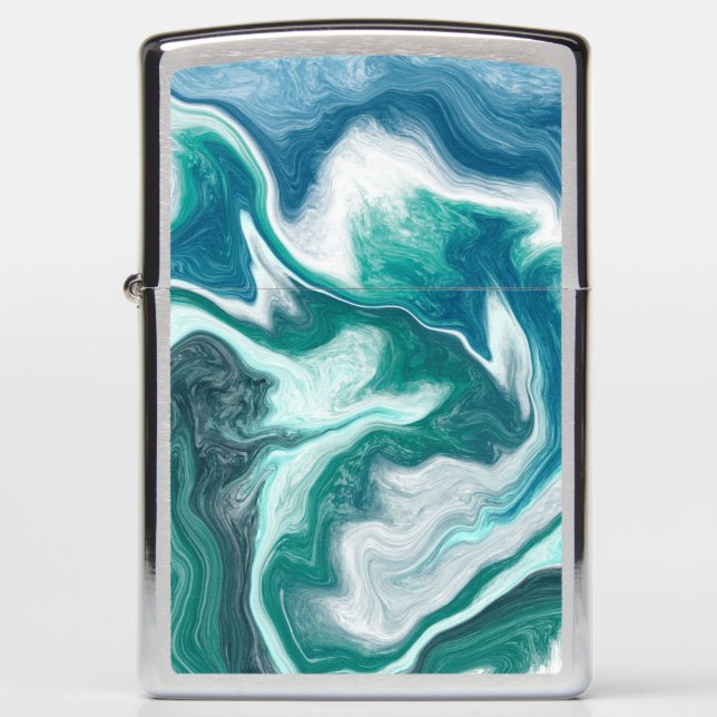 Teal and Blue Turquoise Water Ocean Marble   Zippo Lighter (Front)