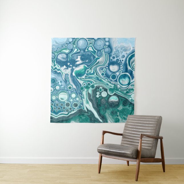 Teal and Blue Turquoise Water Waves  Tapestry (In Situ)