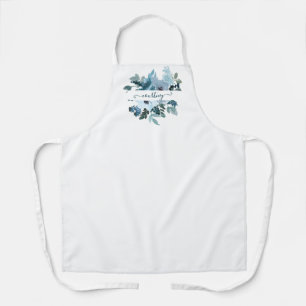 Teal and blue watercolor floral personalized   apron