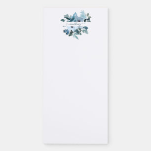 Teal and blue watercolor floral personalized magnetic notepad