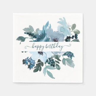 Teal and blue watercolor floral personalized  napkins