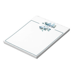 Teal and blue watercolor floral personalized   notepad