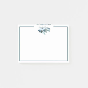 Teal and blue watercolor floral personalized   post-it notes