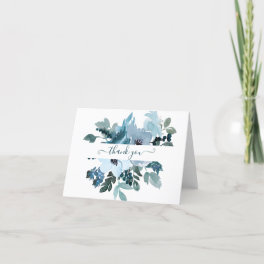 Teal and blue watercolor floral personalized tha thank you card