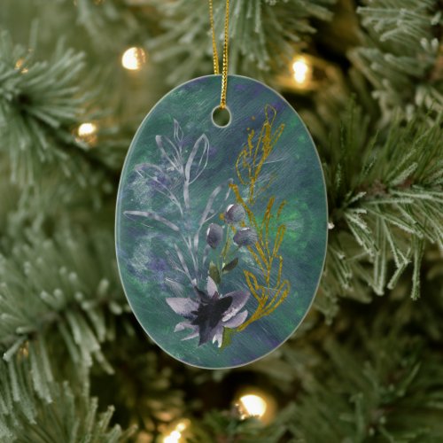 Teal and Blue Winter Botanical Fantasy Ornament