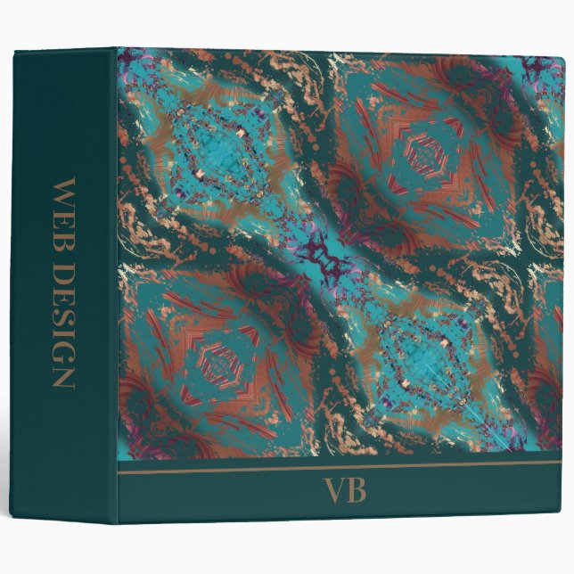 Teal and Bronze Monogram 3 Ring Binder (Front/Spine)