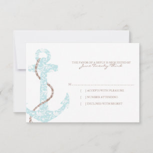 Teal and Brown Anchor Beach Wedding rsvp Card
