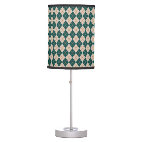 Teal and Brown Argyle Table Lamp