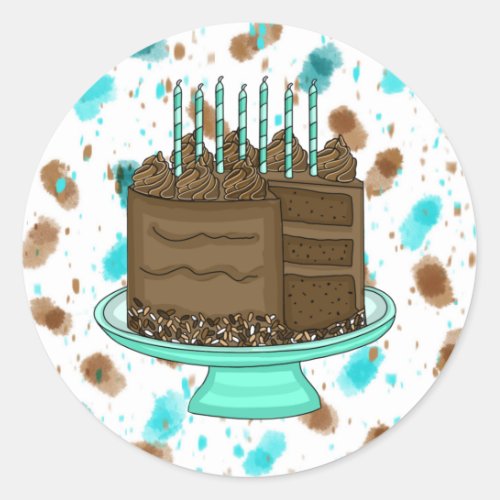 Teal and Brown Chocolate Cake Birthday  Classic Round Sticker