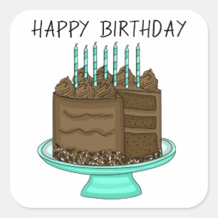 Teal and Brown Chocolate Cake Birthday Square Sticker