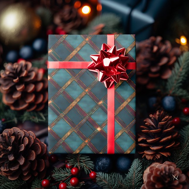 Teal and Brown Crisscross Plaid – Elegant Rustic  Wrapping Paper (Creator Uploaded)