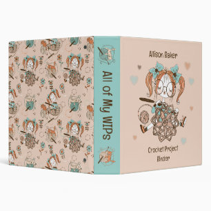 Teal and Brown Crocheting Girl Crochet Projects 3 Ring Binder