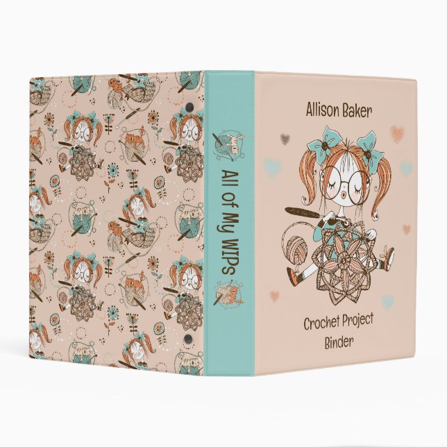 Teal and Brown Crocheting Girl Crochet Projects  Mini Binder (Background)