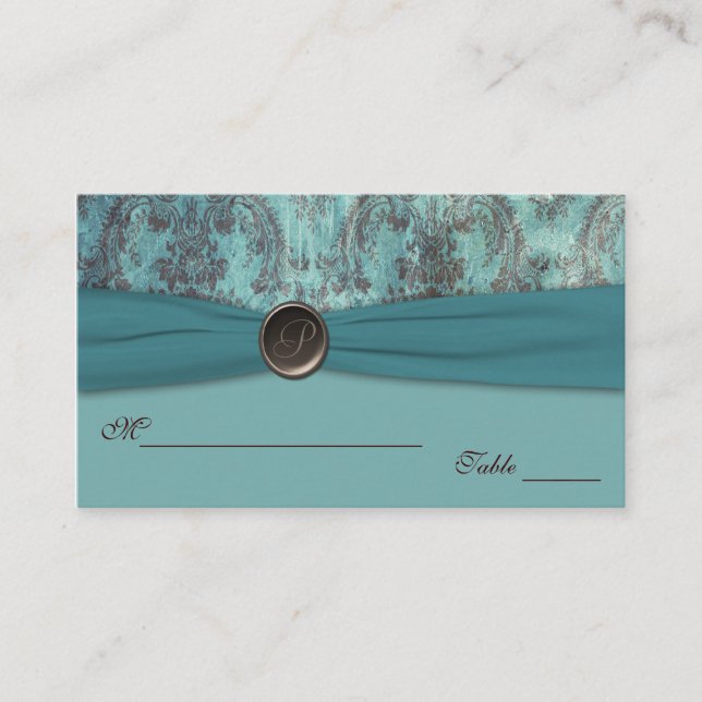 Teal and Brown Damask Placecards (Front)