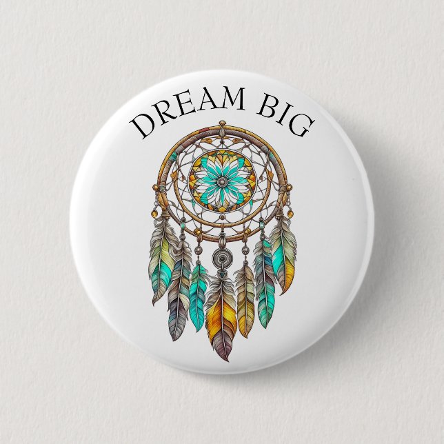 Teal and Brown Dreamcatcher | Dream Big Button (Front)