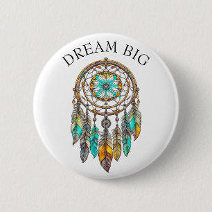 Teal and Brown Dreamcatcher Dream Big Button