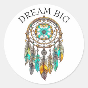 Teal and Brown Dreamcatcher Dream Big Classic Round Sticker
