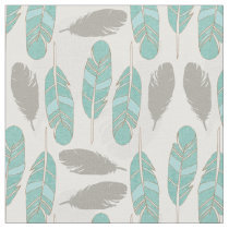 teal and brown feathers modern print fabric