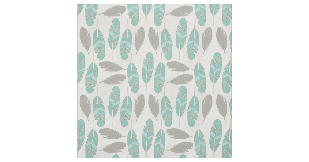 teal and brown feathers modern print fabric | Zazzle