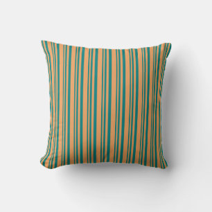 Teal and Brown Lines Throw Pillow