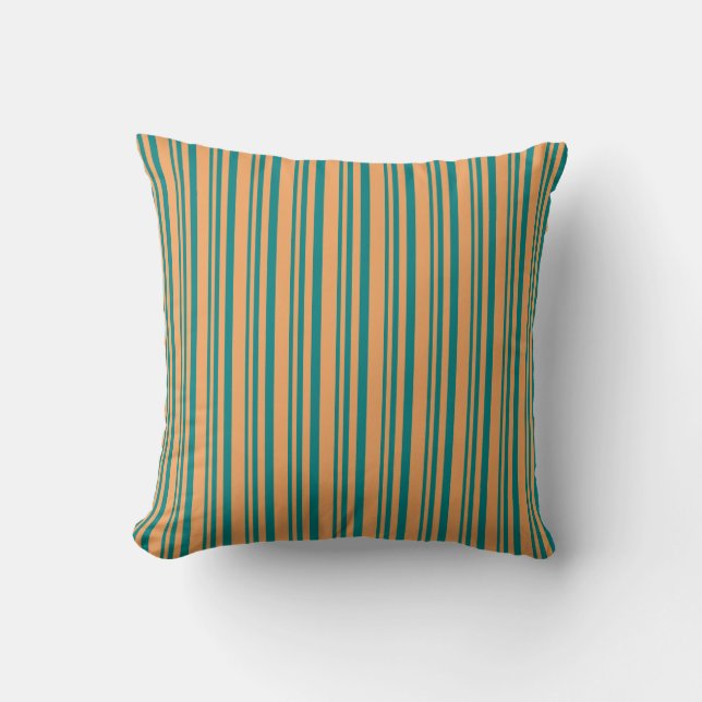 Teal and Brown Lines Throw Pillow (Front)