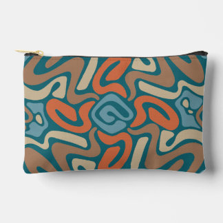 Teal and Brown Organic Blob Wave Pattern Accessory Pouch