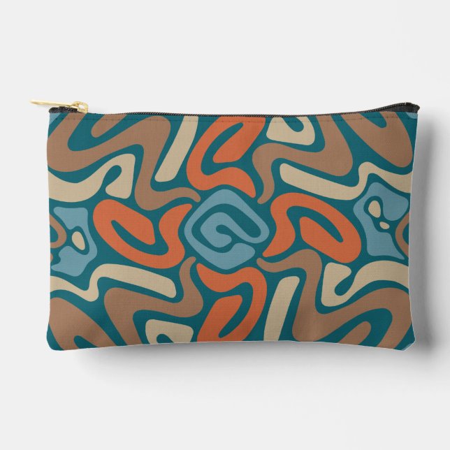 Teal and Brown Organic Blob Wave Pattern Accessory Pouch (Front)