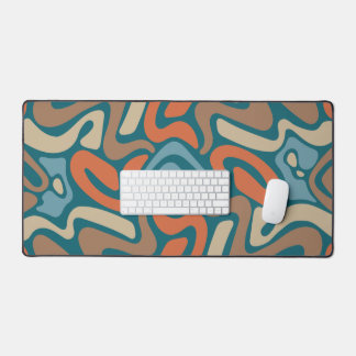 Teal and Brown Organic Blob Wave Pattern Desk Mat
