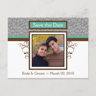 Teal and Brown Save the Date Photo Postcards