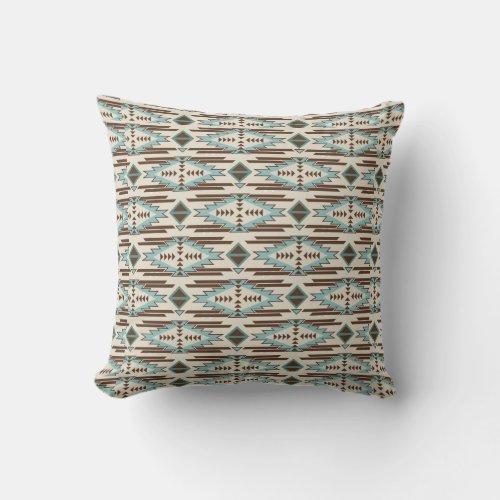 Teal and Brown Southwestern Tribal Pattern Throw Pillow