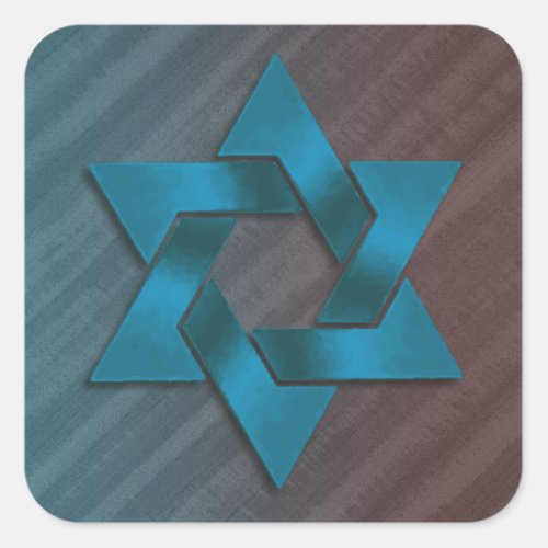 Teal and Brown Star of David Square Sticker
