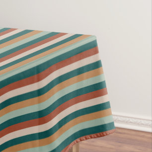 Teal and Brown Stripe Tablecloth
