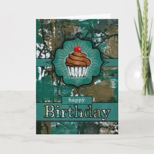 Teal and Brown Urban Graffiti Cupcake Birthday Card