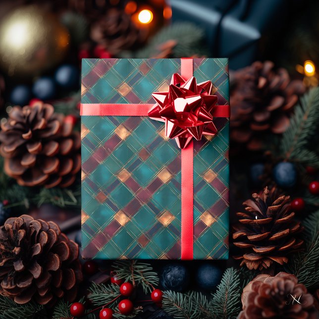 Teal and Burgundy Checkered – Elegant Holiday Wrapping Paper (Creator Uploaded)