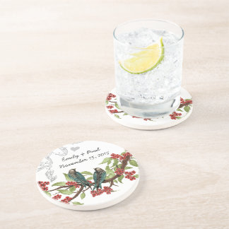 Teal and Burgundy Vintage Love Birds Coasters