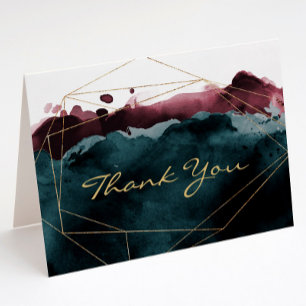 Teal and Burgundy Watercolor Thank You Card