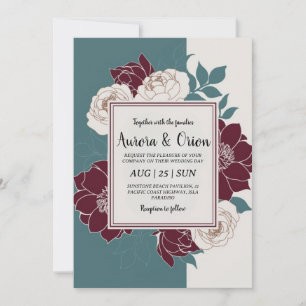 teal and burgundy wedding invitations