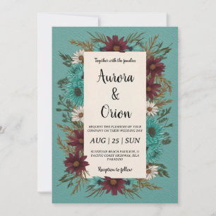 teal and burgundy wedding invitations
