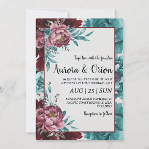 teal and burgundy wedding invitations