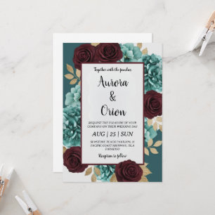 teal and burgundy wedding invitations