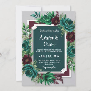 teal and burgundy wedding invitations